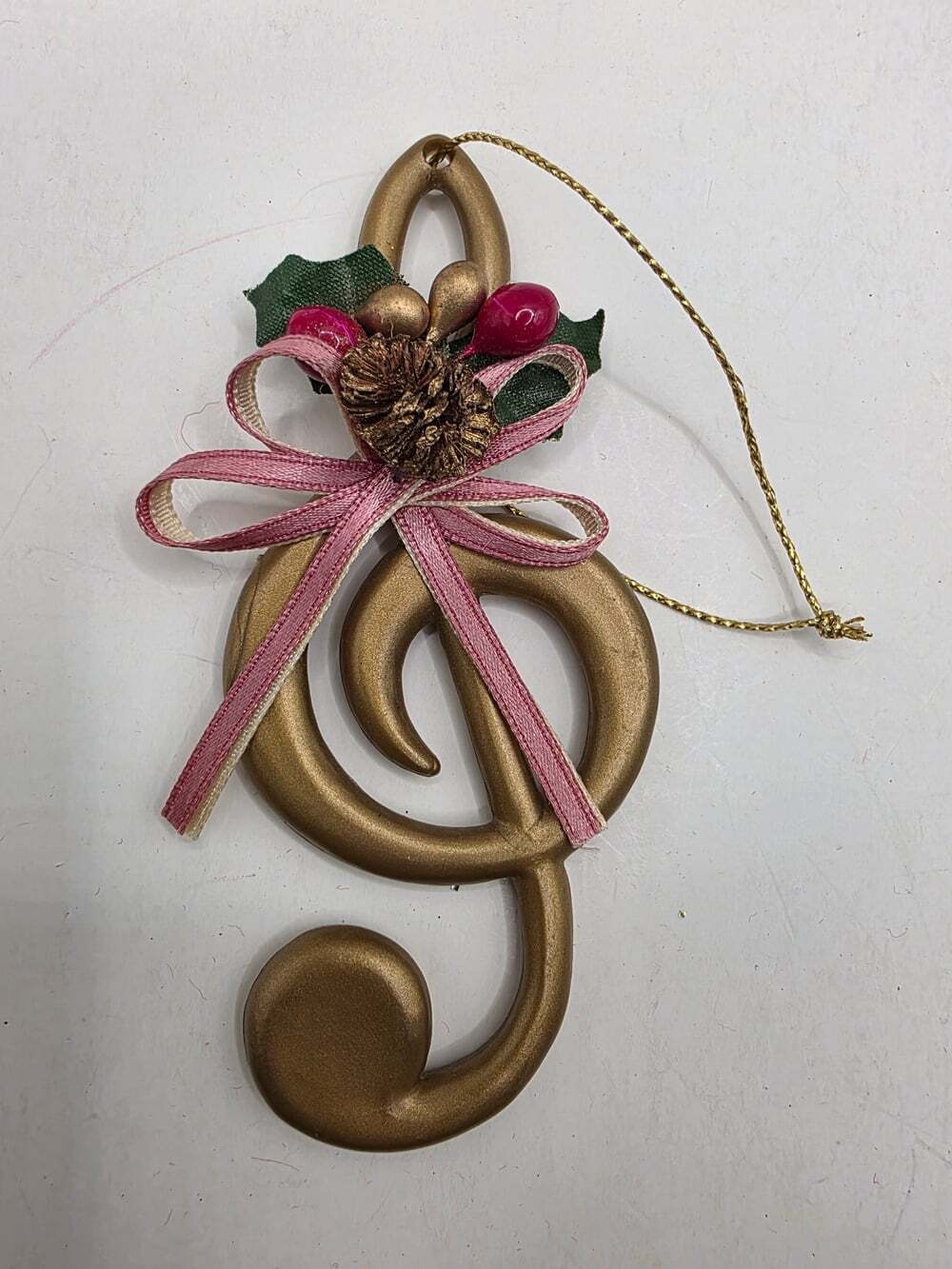 Gold Treble Clef Music Note Christmas Ornament Ribbon Floral Taiwan